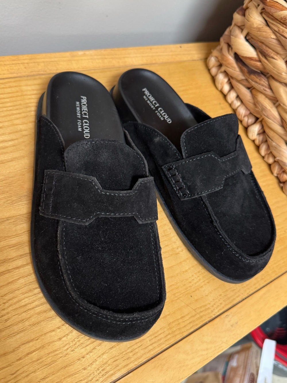 PROJECT CLOUD Black Suede Slip-On Mules